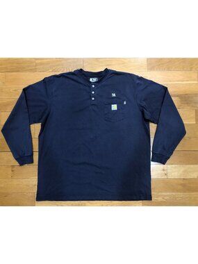 Carhartt FR Force Loose Fit Cotton Long Sleeve Navy Henley Tee Size 2XL Tall